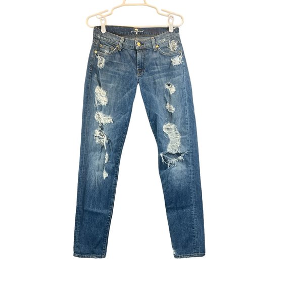 7 For All Mankind Denim - 7 For All Mankind Womens Size 27 "The Slim Cigarette" Distressed Skinny Jeans